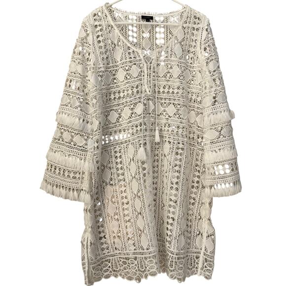 Talbots White Eyelet Swim Coverup with Fringe Women's Large - Picture 1 of 8